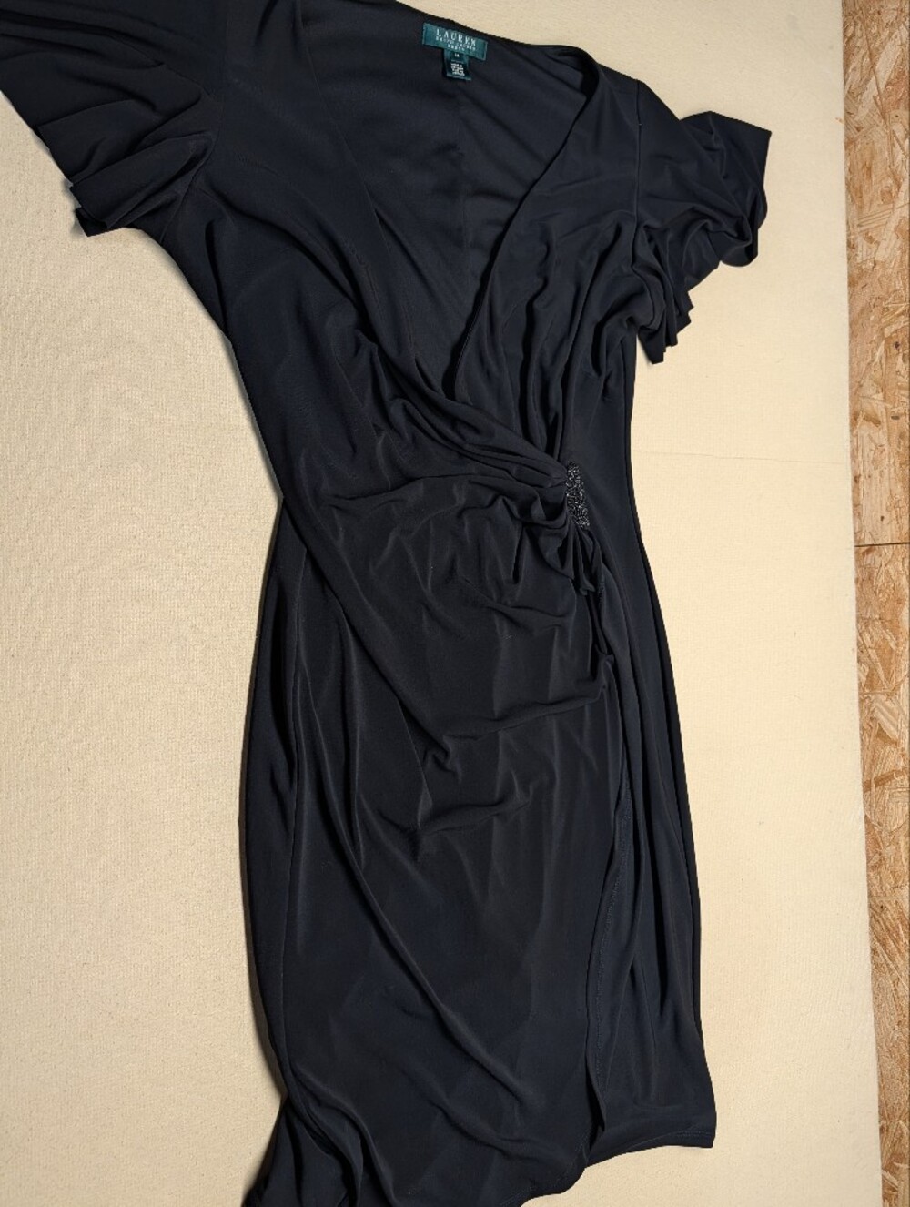 Ralph Lauren Women's Size 14 Dress Black V-Neck Wrap Midi Lined